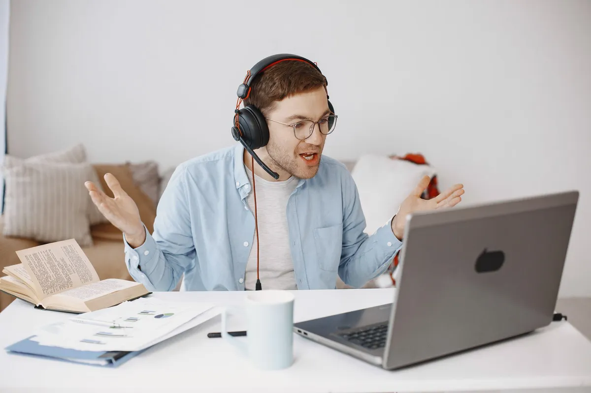 frustrated person on video call
