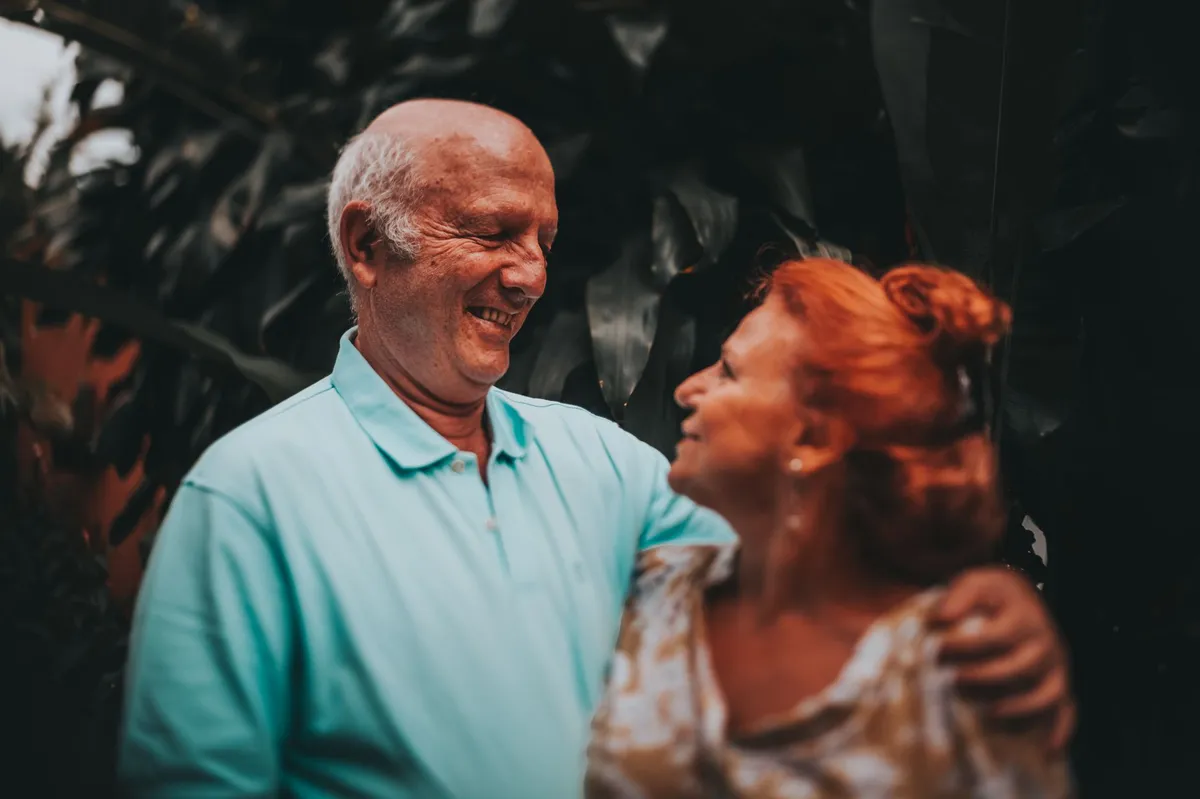 happy retired couple traveling