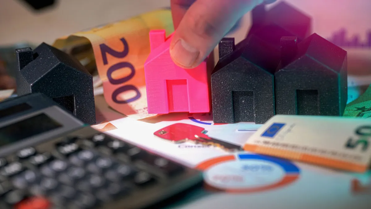 calculator and house model