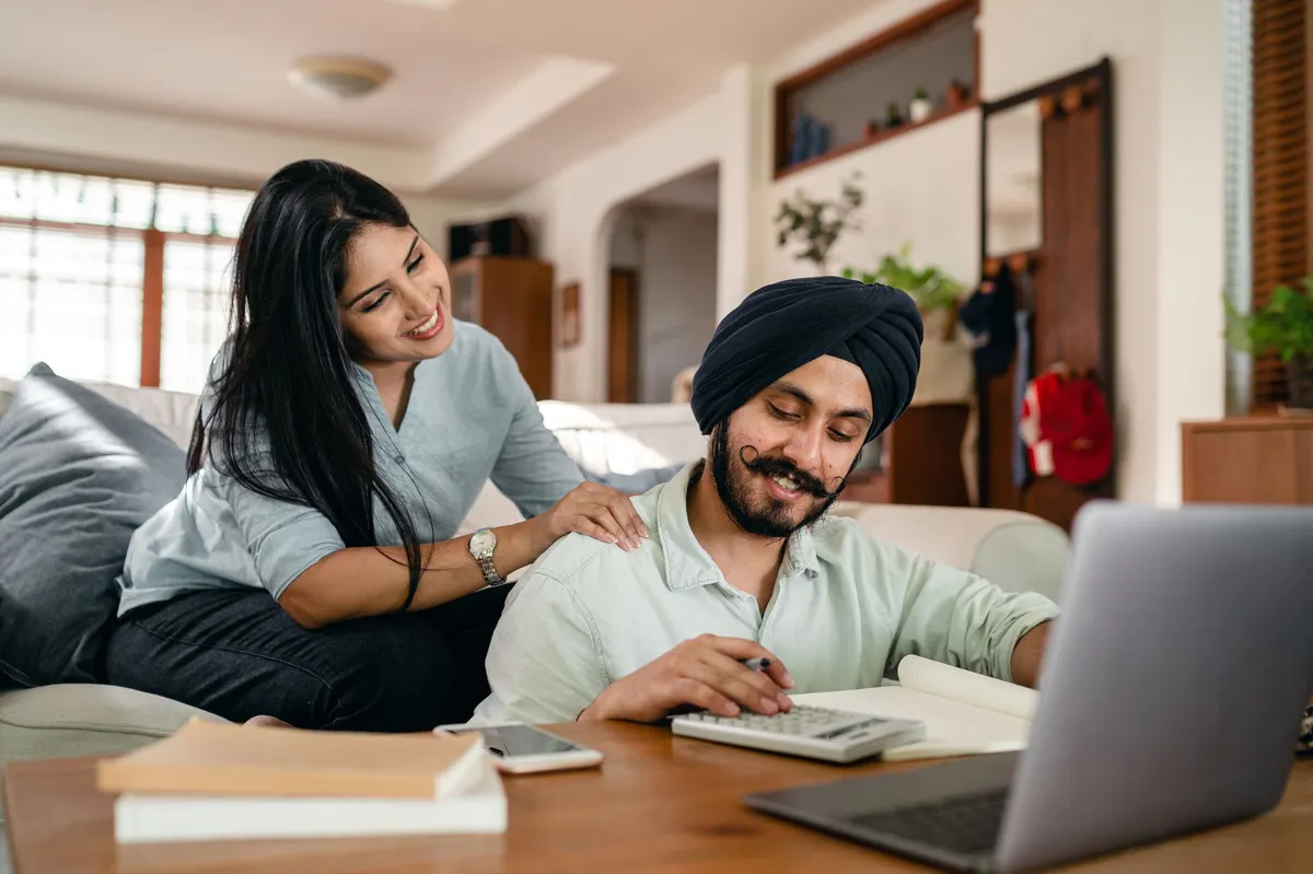happy couple planning finances