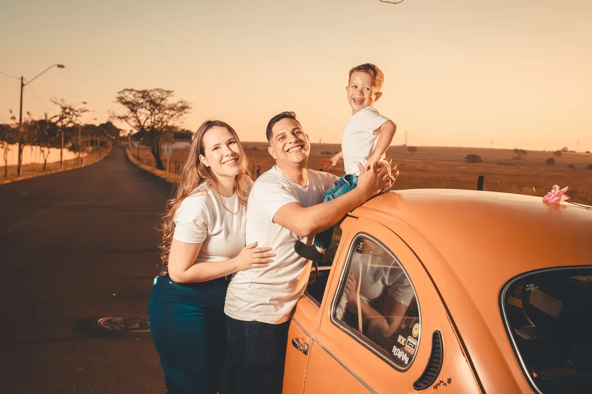 joyful family traveling together