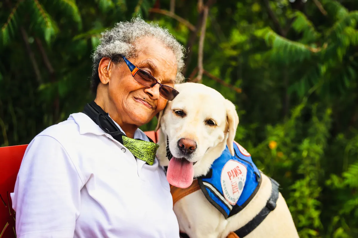 service dog assisting elderly person