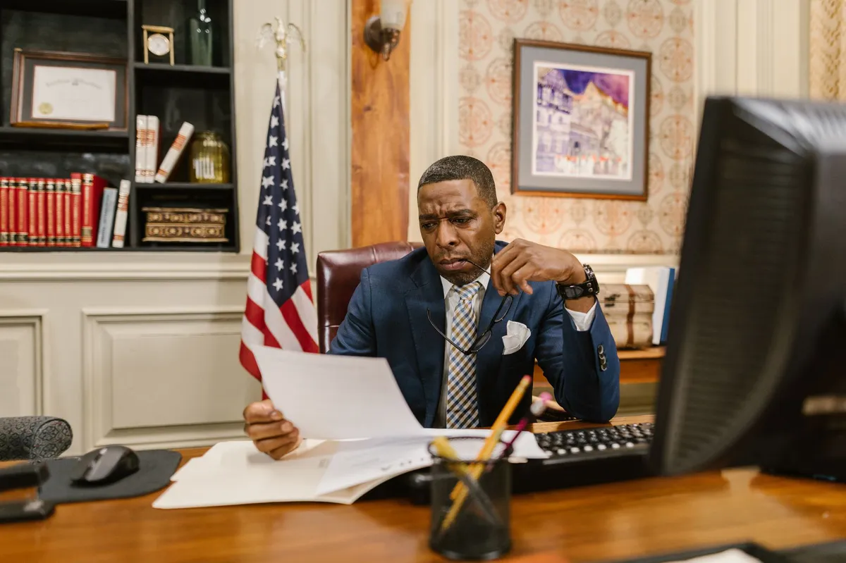 government lawyer at desk