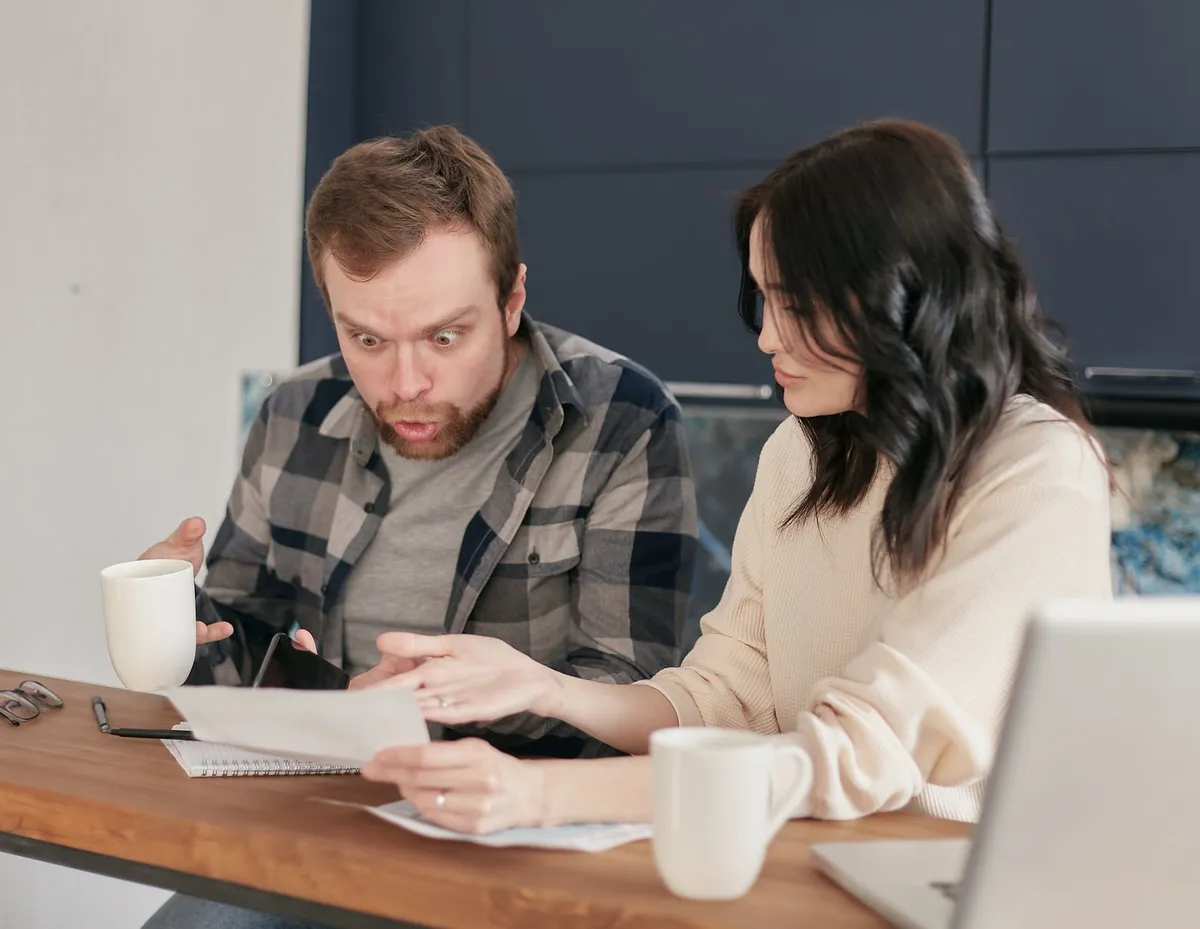engaged couple discussing finances