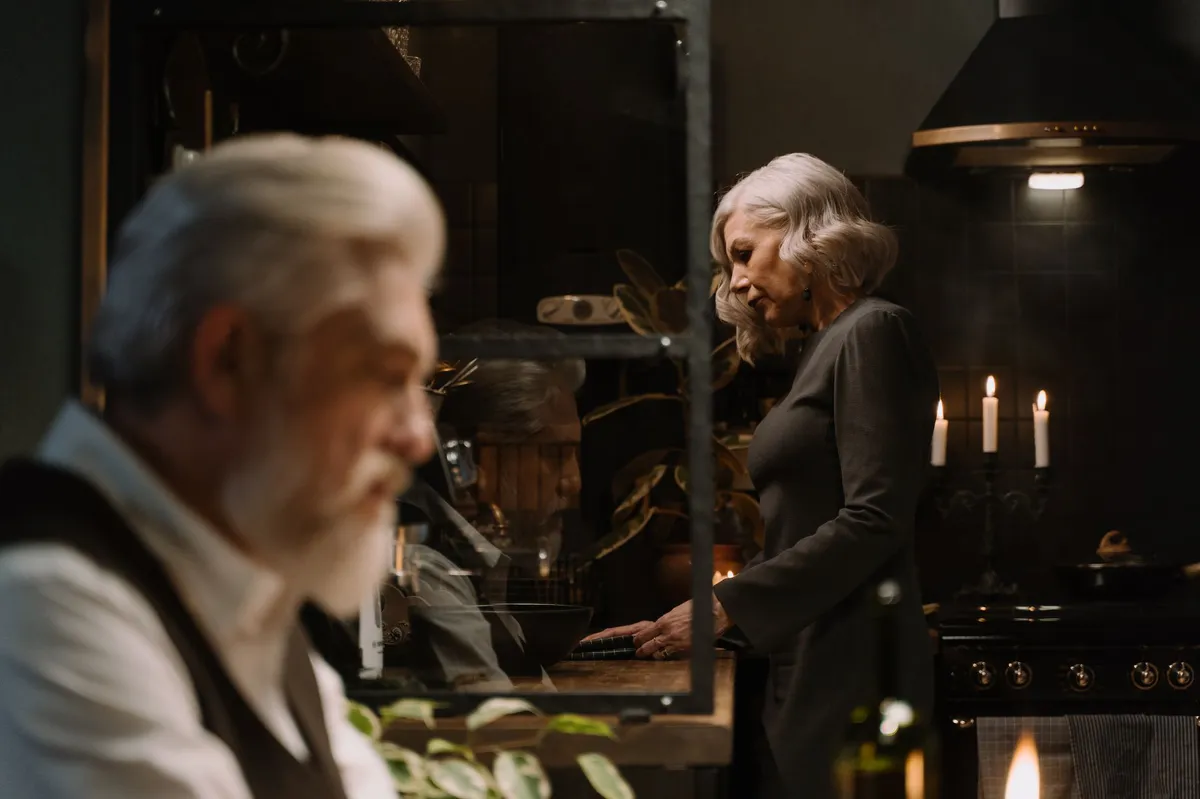 senior couple cooking together