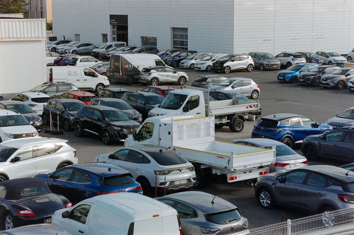 crowded car dealership