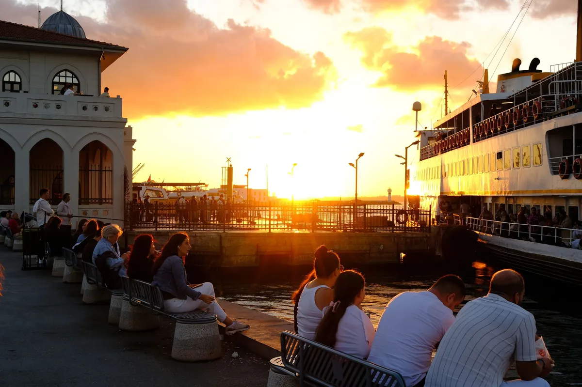 ferry terminal at sunset
