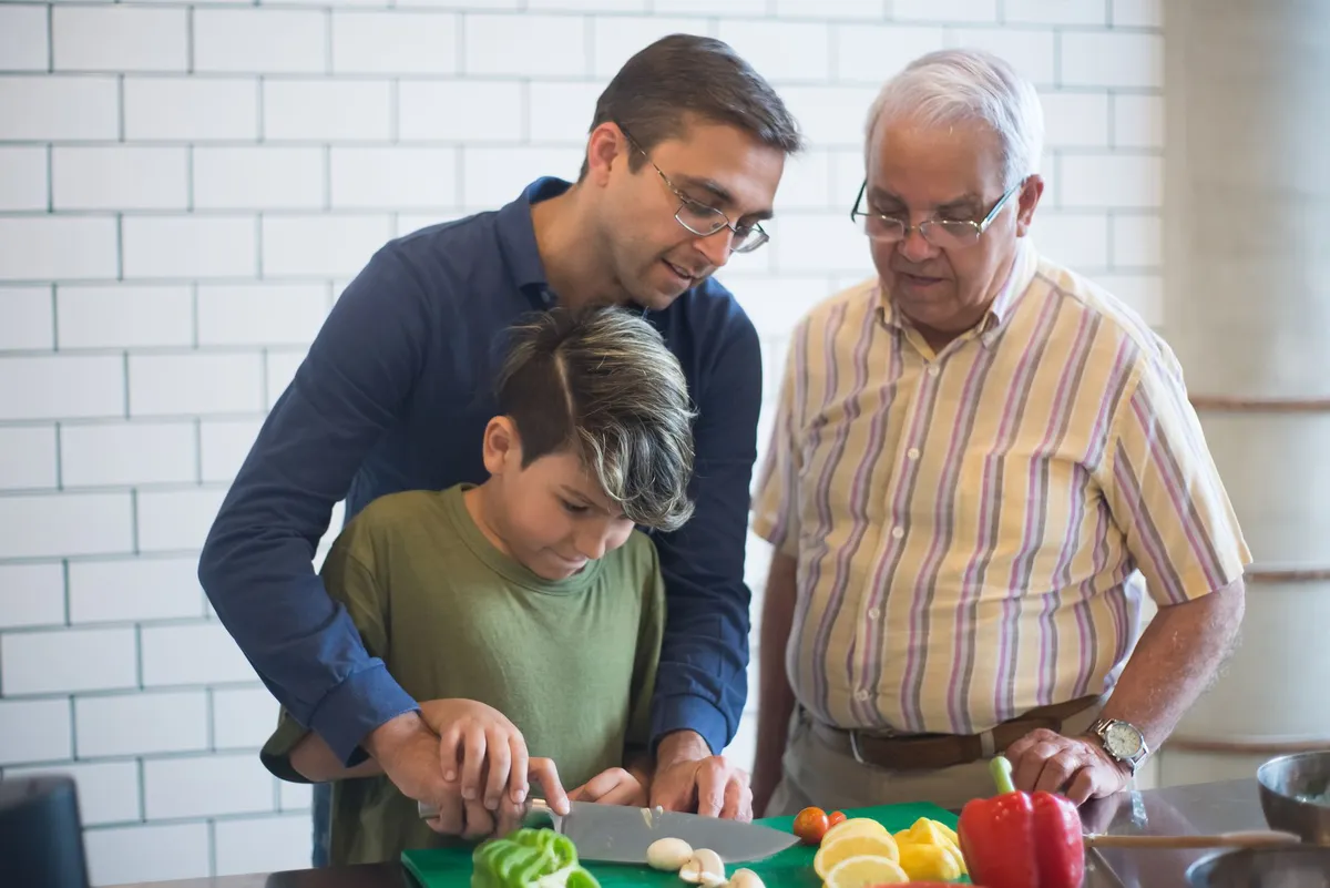 family members helping elderly parent