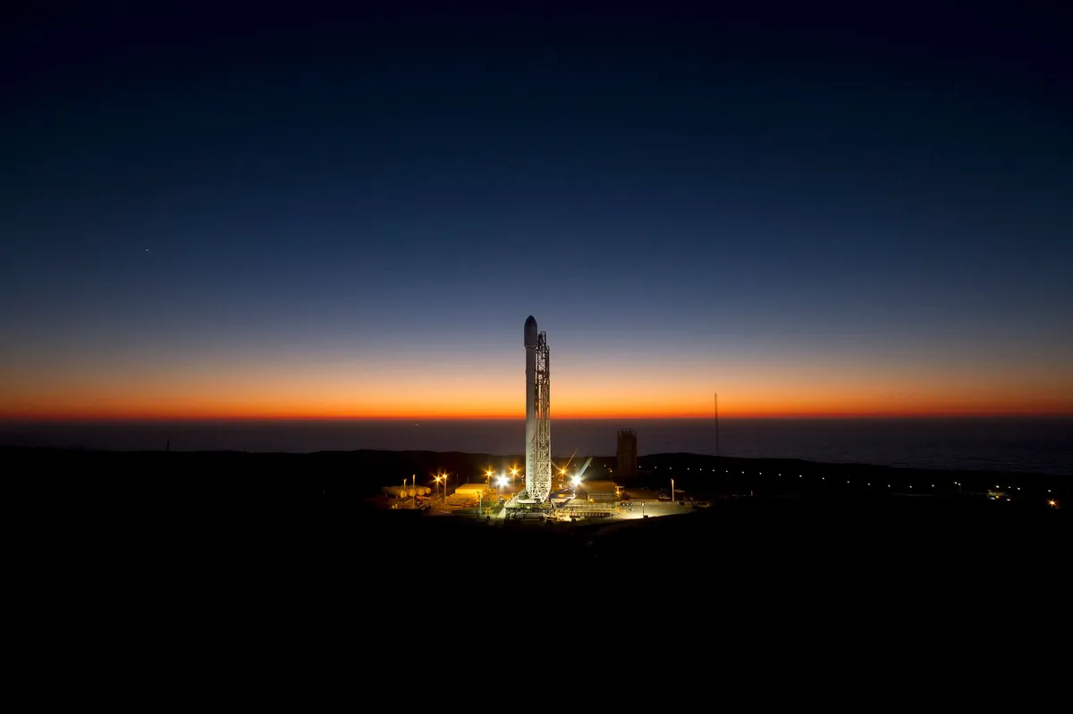 rocket launch at sunset