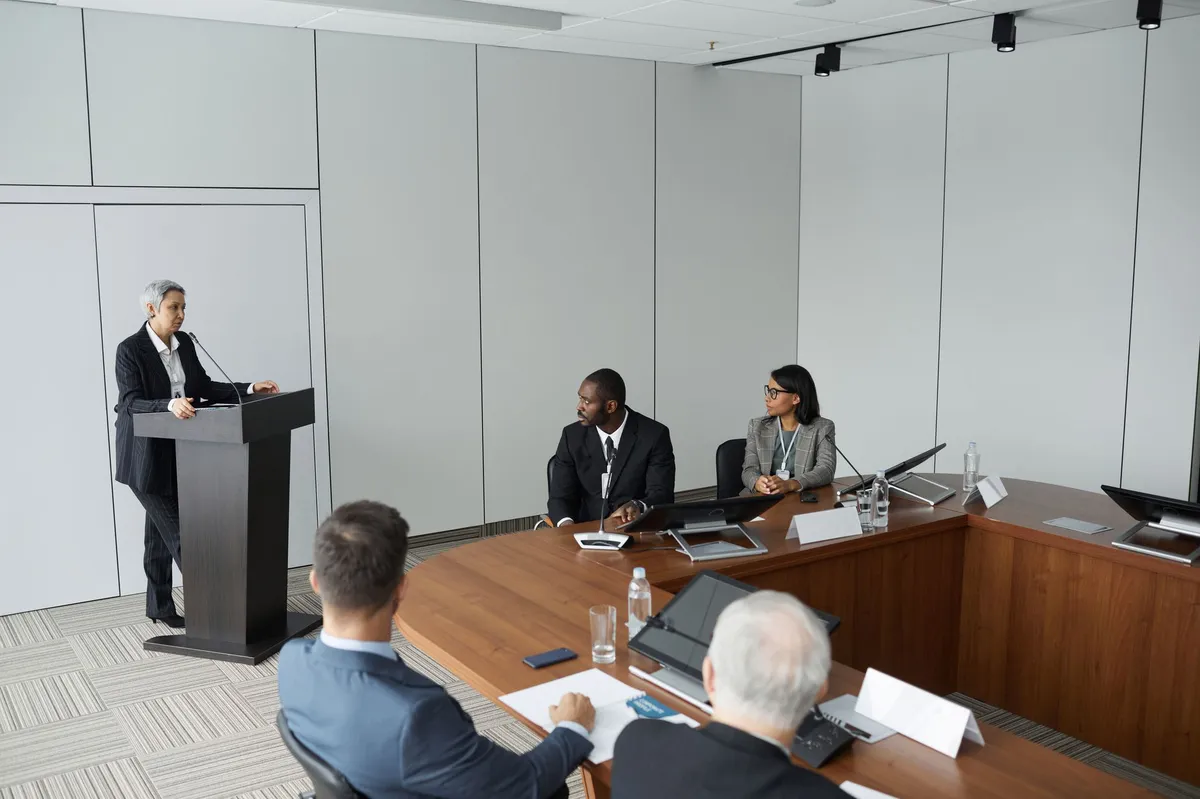 conference room with speakers