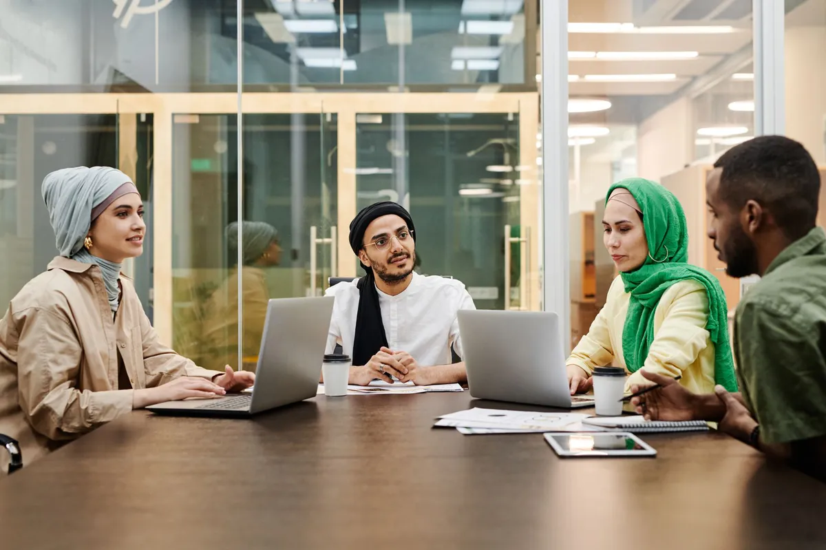 diverse group of professionals in a meeting room