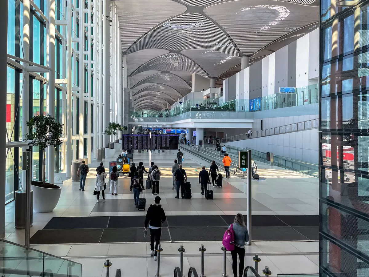 airport terminal bustling with travelers