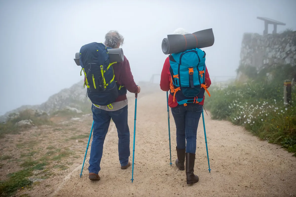 senior couple hiking together