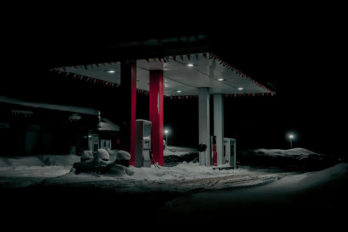 winter gas station