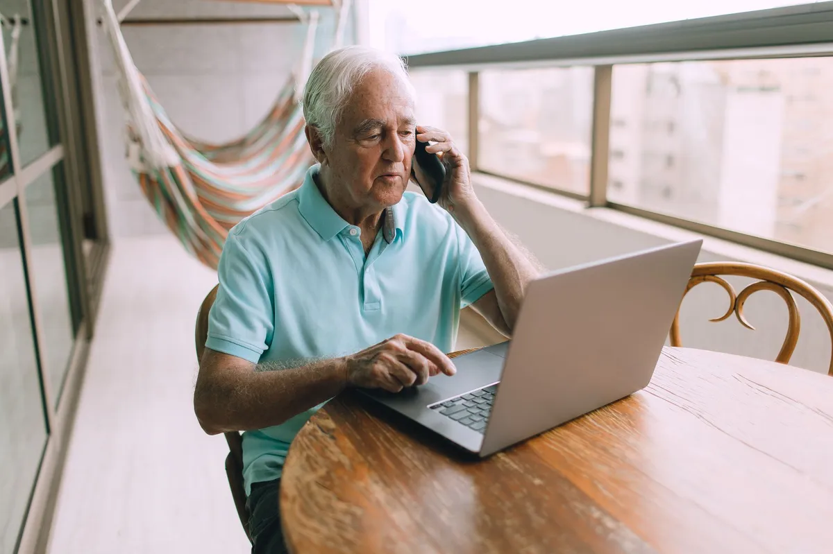 frustrated retiree on the phone