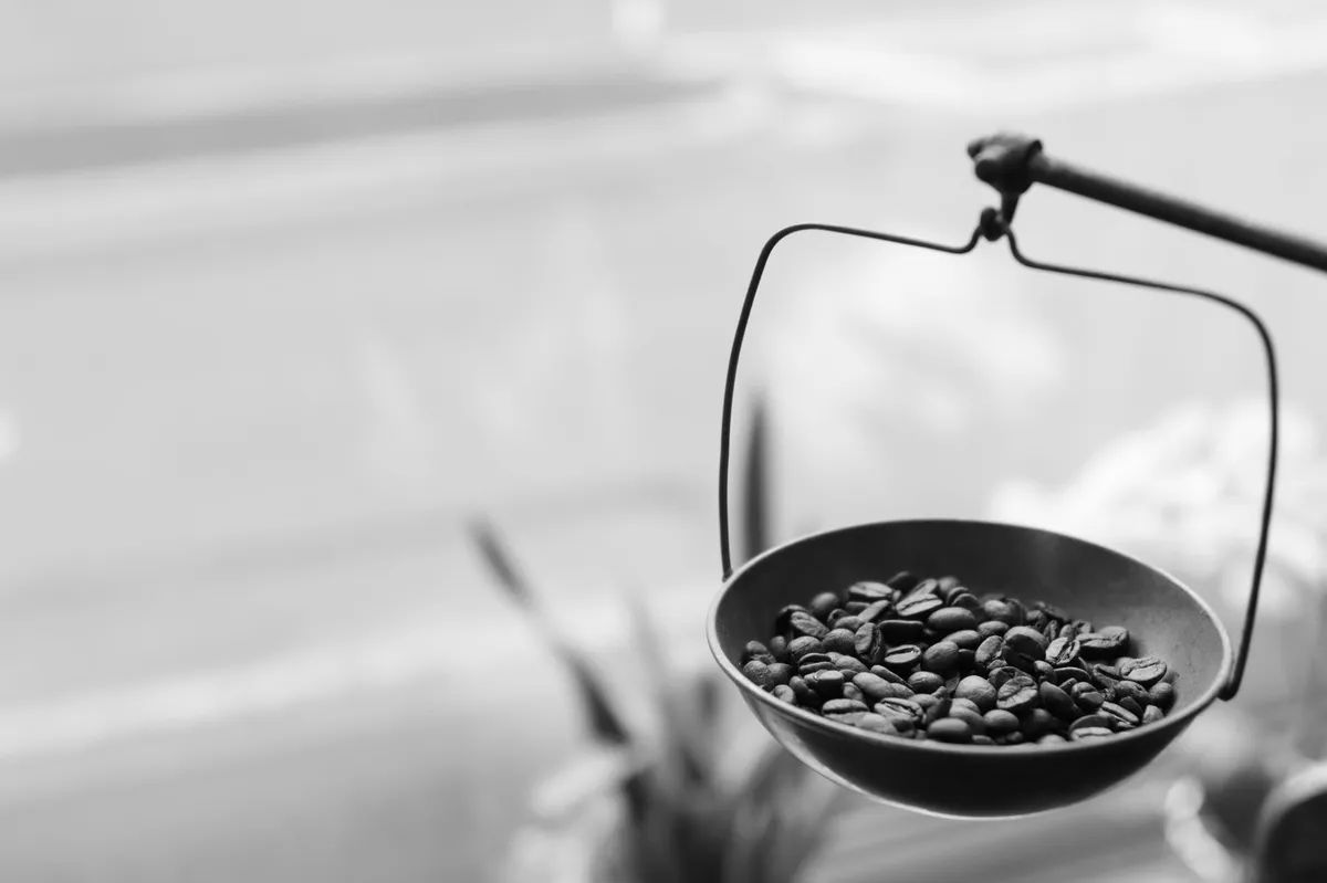 coffee beans on a scale