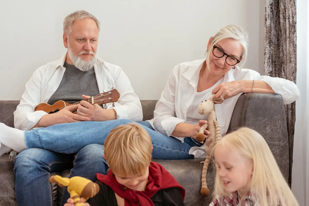 grandparents playing with children