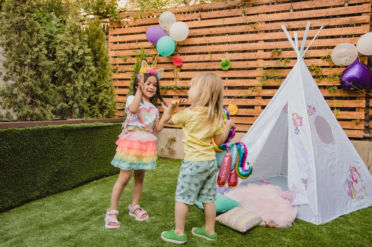 colorful backyard play area