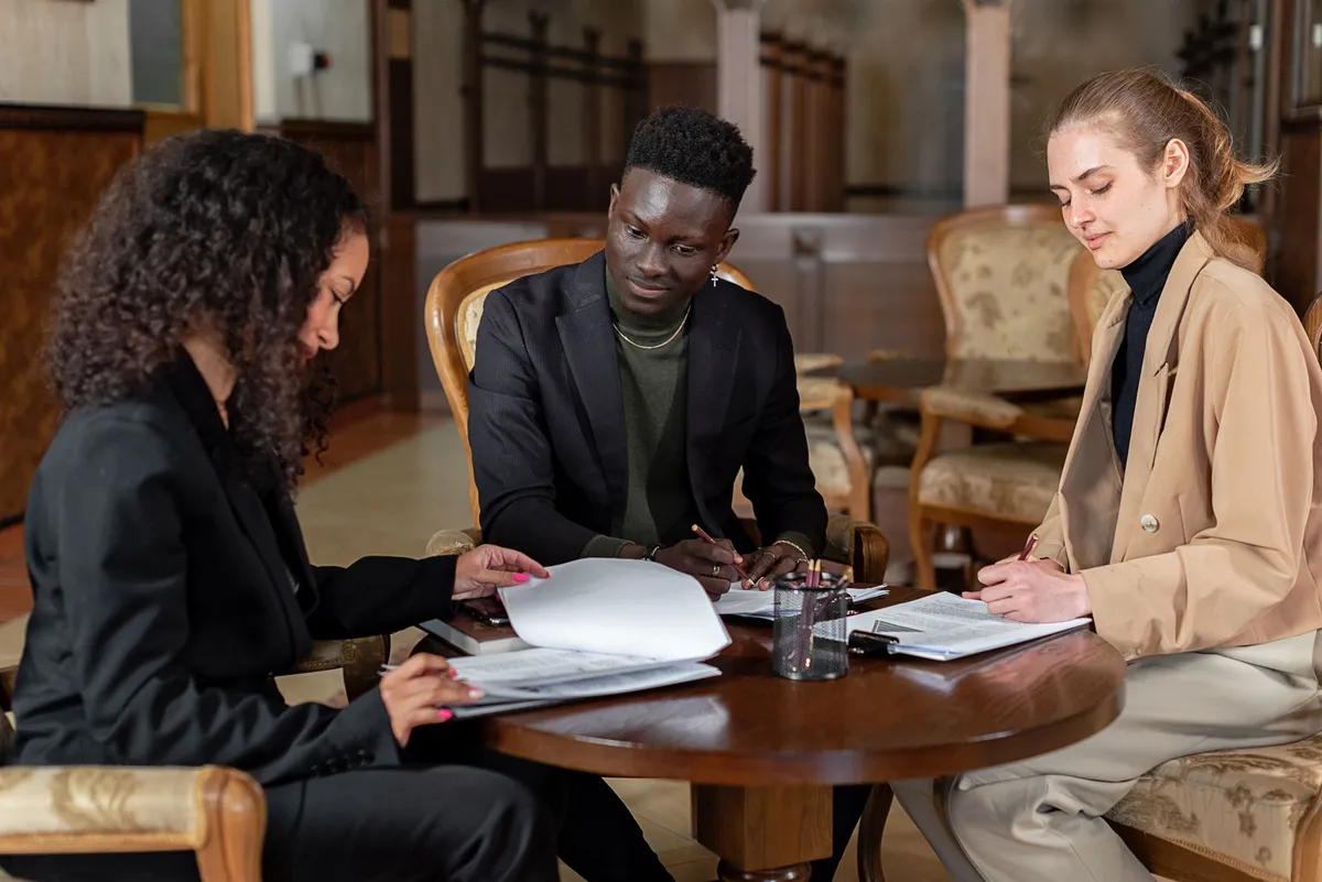 business team reviewing documents