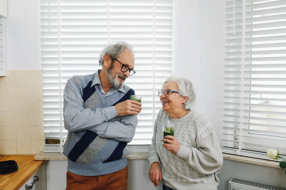 happy senior couple at home